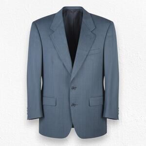 80s Vintage Navy Blue Pinstriped Luxury Nino Cerruti Wool Suit Jacket Size 50R